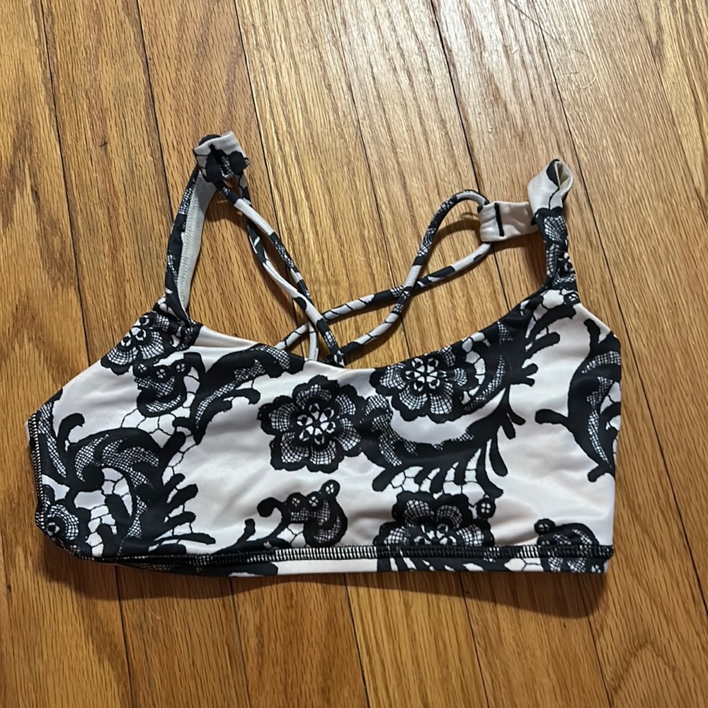 Lululemon white with black lace sports bra